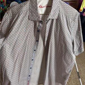 Robert Graham Men's Short-Sleeve Micro Geometric Shirt - White, Blue, Red